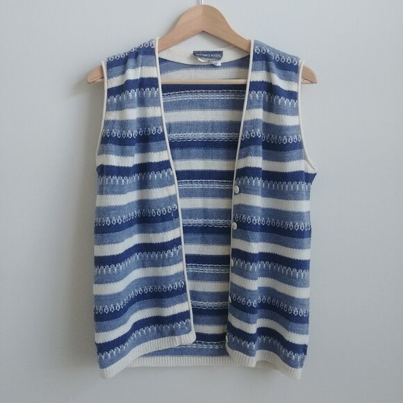 Vintage made in Canada button down blue white striped sweater vest Small - Picture 3 of 16
